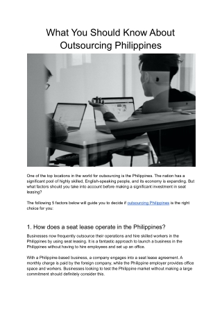 What You Should Know About Outsourcing Philippines