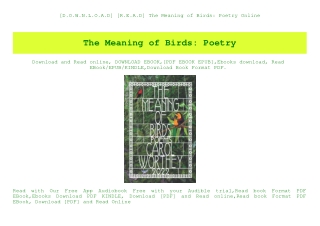 [D.O.W.N.L.O.A.D] [R.E.A.D] The Meaning of Birds Poetry Online