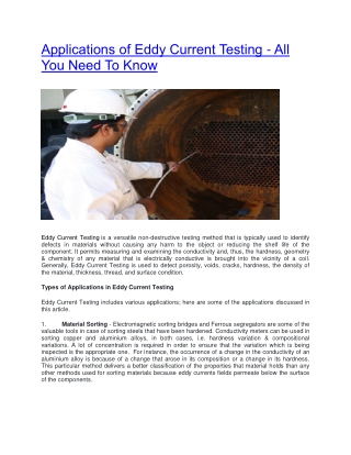 Applications of Eddy Current Testing