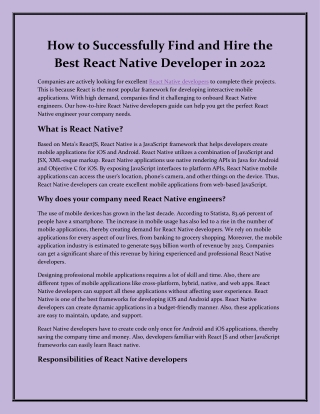 How to Successfully Find and Hire the Best React Native Developer in 2022