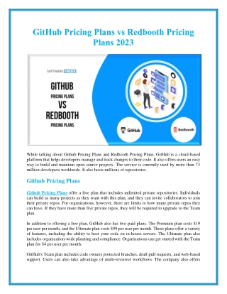 Github Pricing Plans vs Redbooth Pricing Plans 2023