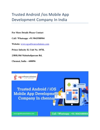 Trusted Android /ios Mobile App Development Company In India