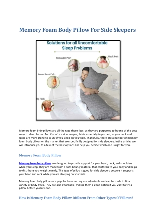 Memory Foam Body Pillow For Side Sleepers