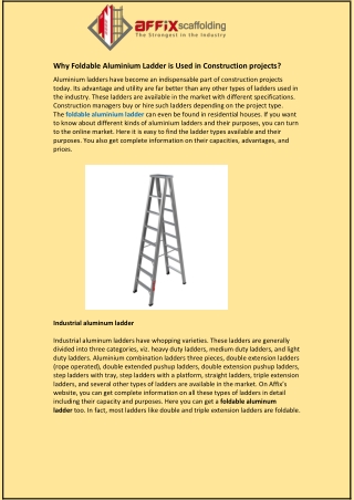 Why Foldable Aluminium Ladder is Used in Construction projects?
