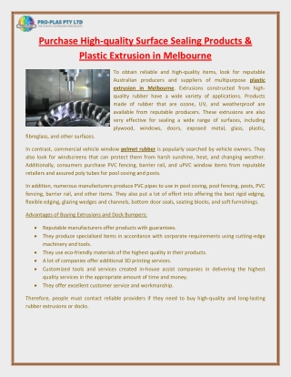 Purchase High-quality Surface Sealing Products & Plastic Extrusion in Melbourne