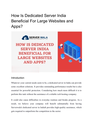 How Is Dedicated Server India Beneficial For Large Websites and Apps_