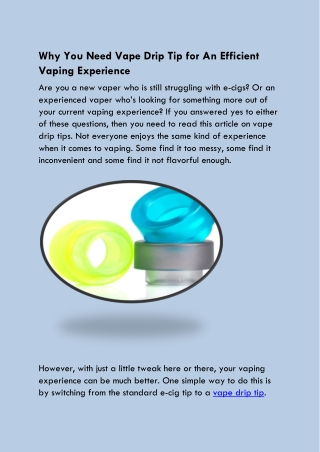Why You Need Vape Drip Tip for An Efficient Vaping Experience