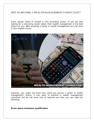 HOT TO BECOME A WEALTH MANAGEMENT CONSULTANT