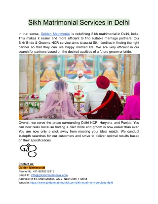 Sikh Matrimonial Services in Delhi