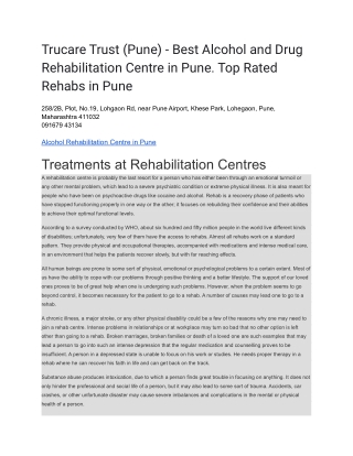 Trucare Trust (Pune) - Best Alcohol and Drug Rehabilitation Centre in Pune