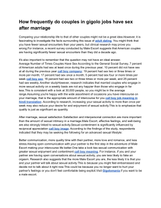 How frequently do couples in gigolo jobs have sex after marriage