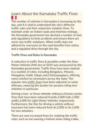 Learn About the Karnataka Traffic Fines