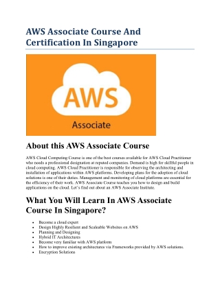 AWS Associate Course And Certification In Singapore