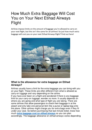 1-888-218-4647 How Much Baggage Allowed on Etihad Airways