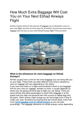 1-888-218-4647 How Much Baggage Allowed on Etihad Airways