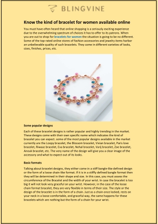 Know the kind of bracelet for women available online