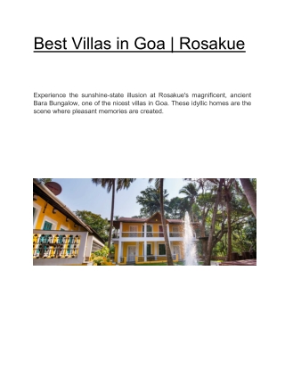 Best Villas in Goa  | Rosakue