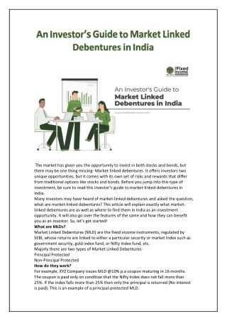 An Investor’s Guide to Market Linked Debentures in India