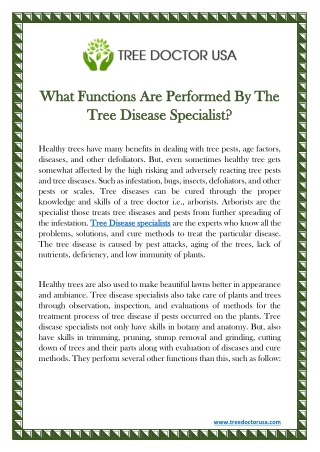 What Functions Are Performed By The Tree Disease Specialist