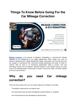 Things To Know Before Going For the Car Mileage Correction.ppt