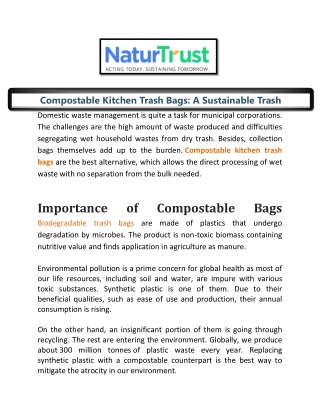 Compostable Kitchen Trash Bags: A Sustainable Trash Collector