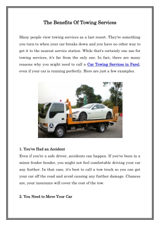 The Benefits of Towing Services