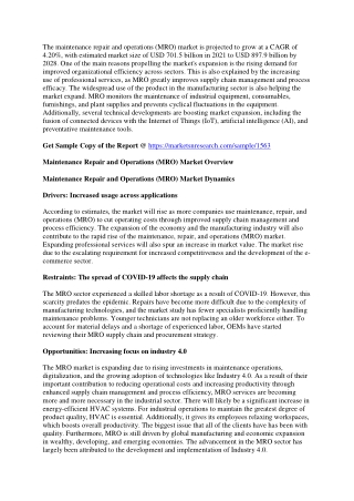 Maintenance Repair and Operations (MRO) Market  New Era Of Industry and Forecast