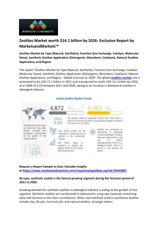 Zeolites Market Revenues Pegged at US$ 14.1 billion by 2026- Exclusive Report by