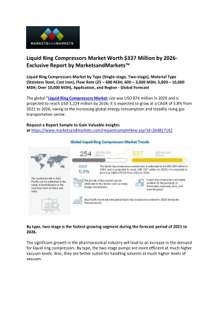 Liquid Ring Compressors Market Revenues Pegged at 337 Million by 2026- Exclusive