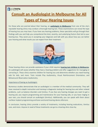 Consult an Audiologist in Melbourne for All Types of Your Hearing Issues