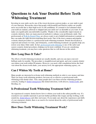 Questions to Ask Your Dentist Before Teeth Whitening Treatment