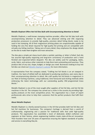 Metallic Elephant Offers Hot Foil Dies Built with Uncompromising Attention to Detail