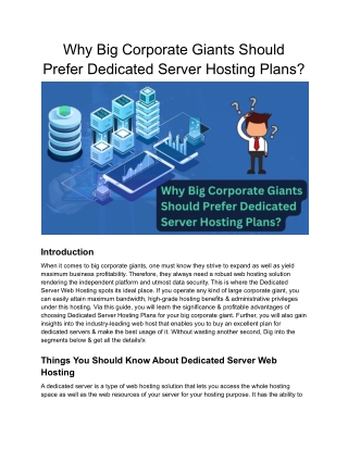 Why Big Corporate Giants Should Prefer Dedicated Server Hosting Plans_