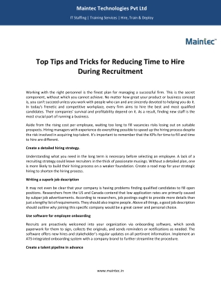 Tips and Tricks for Recducing Hiring Duration - Maintec