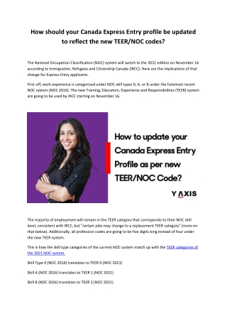 How should your Canada Express Entry profile be updated to reflect the new TEER