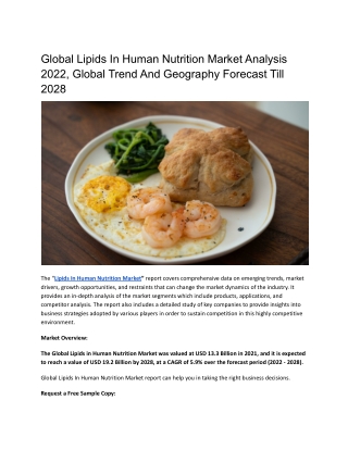 Global Lipids In Human Nutrition Market Analysis 2022, Global Trend
