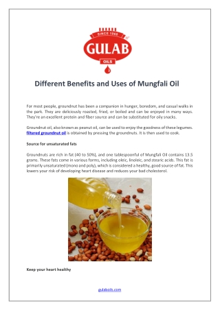 Different Benefits and Uses of Mungfali Oil