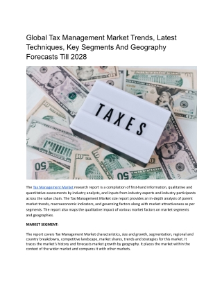 Global Tax Management Market Trends, Latest Techniques, Key Segments