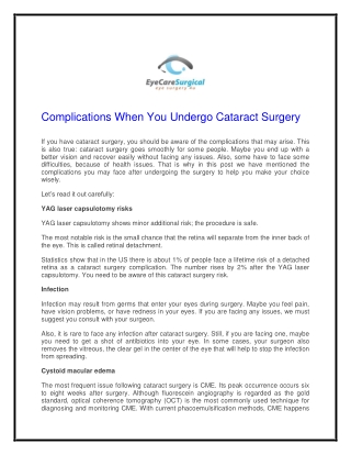 Complications When You Undergo Cataract Surgery