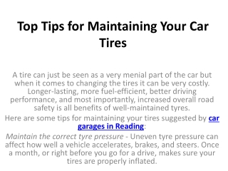 Top Tips for Maintaining Your Car Tires