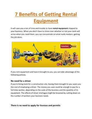 7 Benefits of Getting Rental Equipment