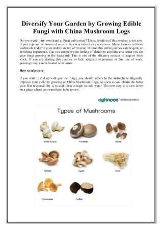 Diversify Your Garden by Growing Edible Fungi with China Mushroom Logs