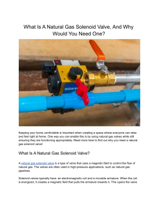 Why Would You Need A Natural Gas Solenoid Valve