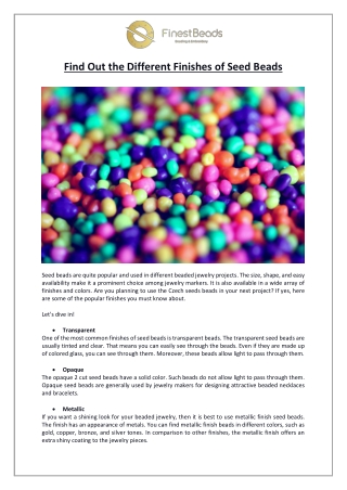 Find Out the Different Finishes of Seed Beads