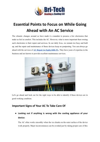 Essential Points to Focus on While Going Ahead with An AC Service