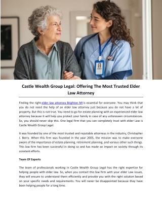 Castle Wealth Group Legal: Offering The Most Trusted Elder Law Attorney