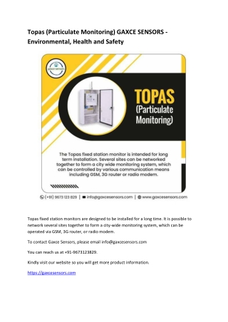 Topas (Particulate Monitoring) GAXCE SENSORS - Environmental, Health and Safety