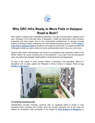 Why GRC Infra Ready to Move Flats in Sarjapur Road is Best?