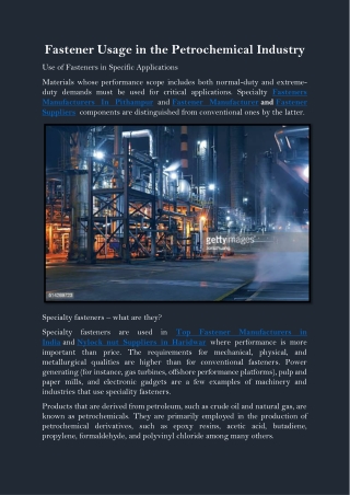 Fastener Usage in the Petrochemical Industry