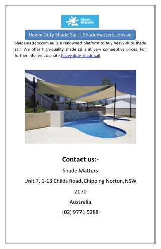 Heavy Duty Shade Sail | Shadematters.com.au